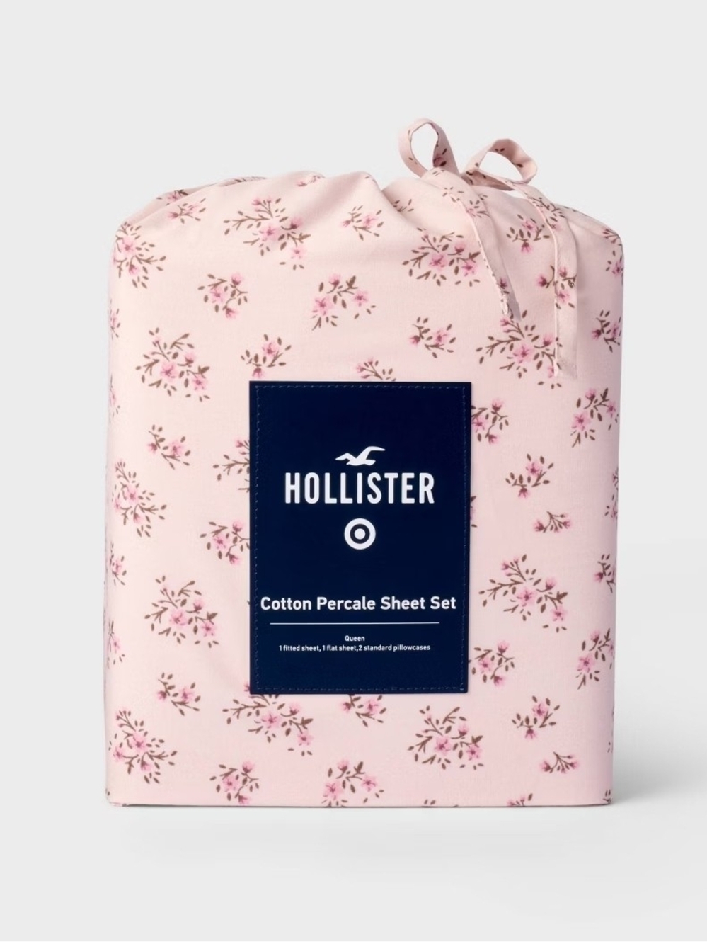 Hollister & Target Light Pink Floral Cotton Percale Queen Sheet Set